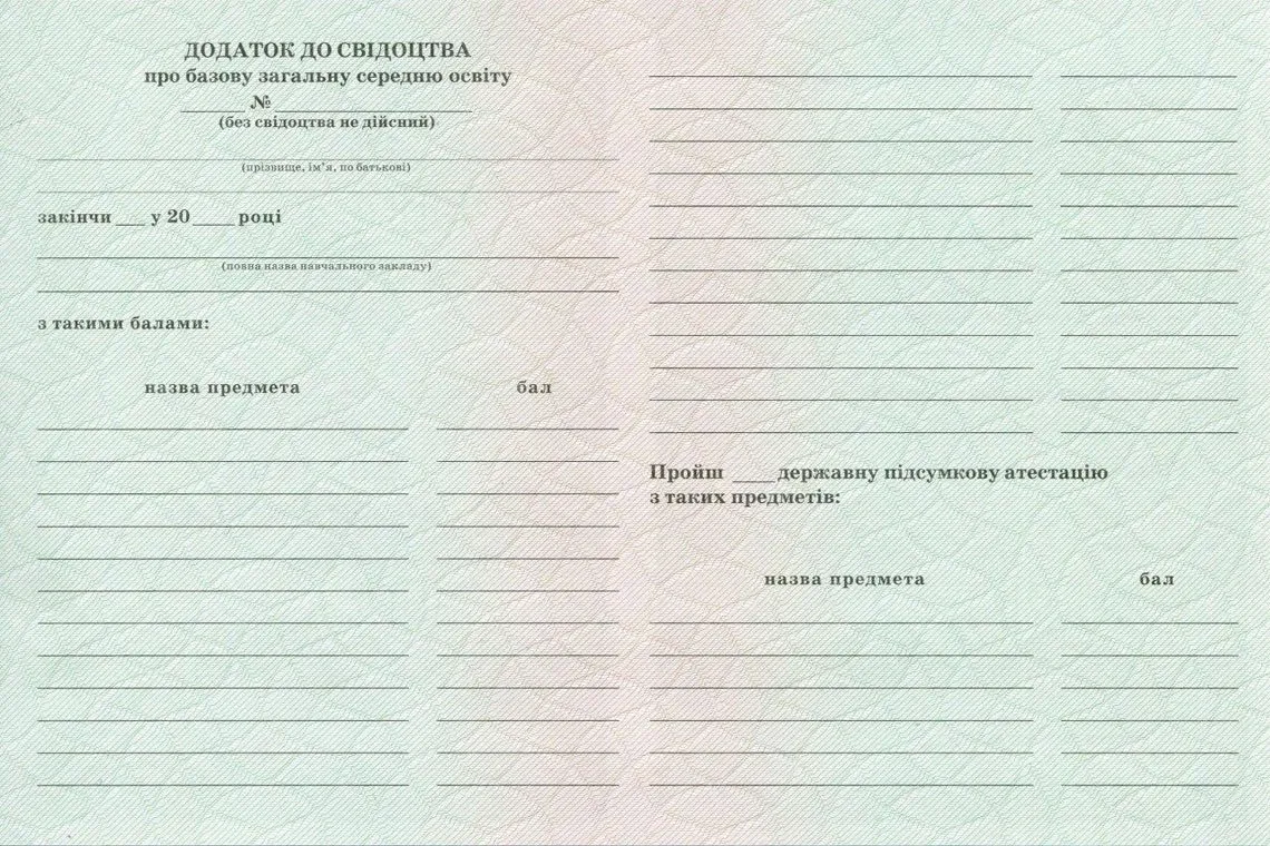 Приложение к аттестату Украины за 9 классов в Хасавюрте